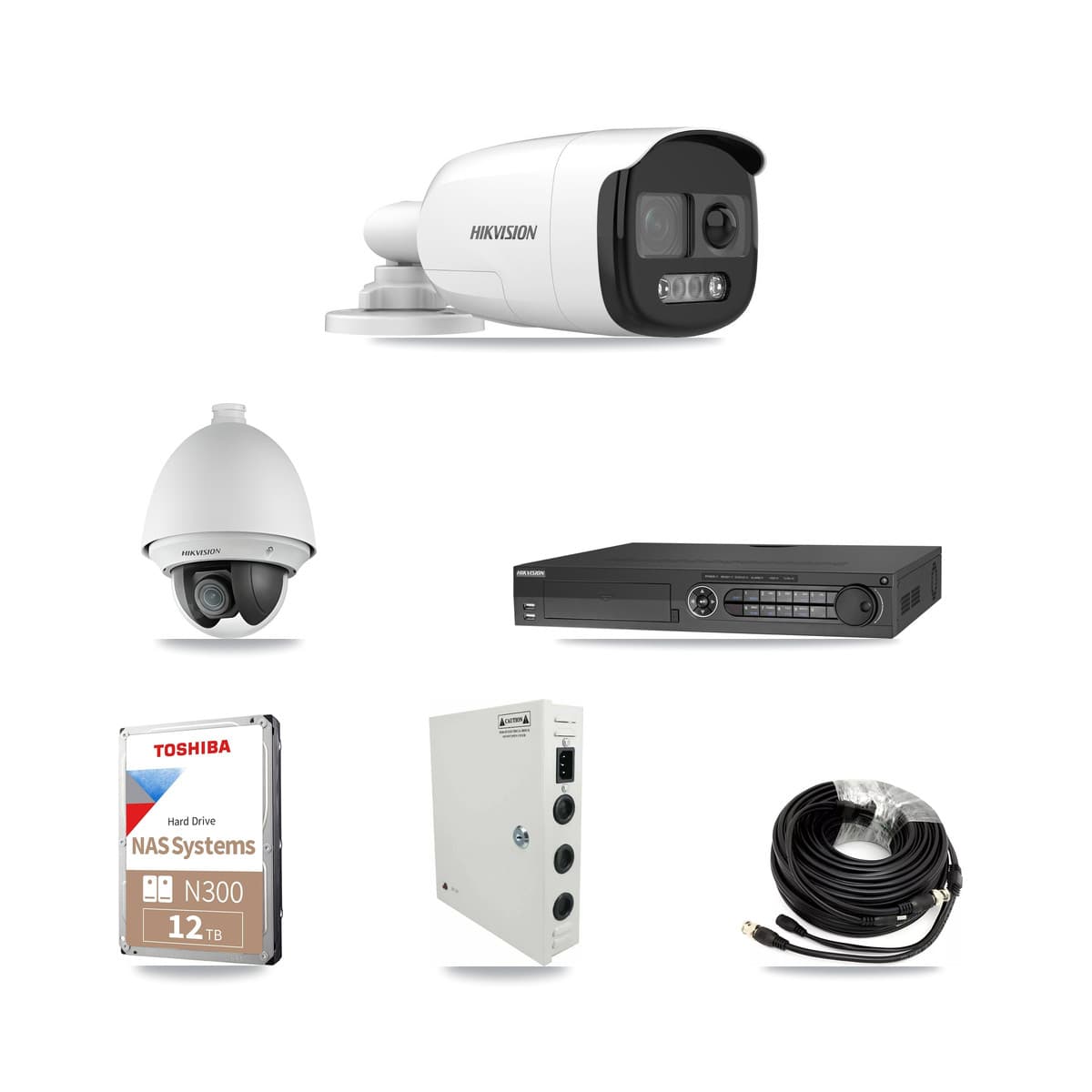 Hikvision 32-Channel 2MP – 5MP CCTV Kit — 1 DS-2AE4225T 2MP PTZ + 9 DS-2CE12KF3T 5MP Bullet Cameras + 12TB Recording (IDS-7332HUHI Recorder)