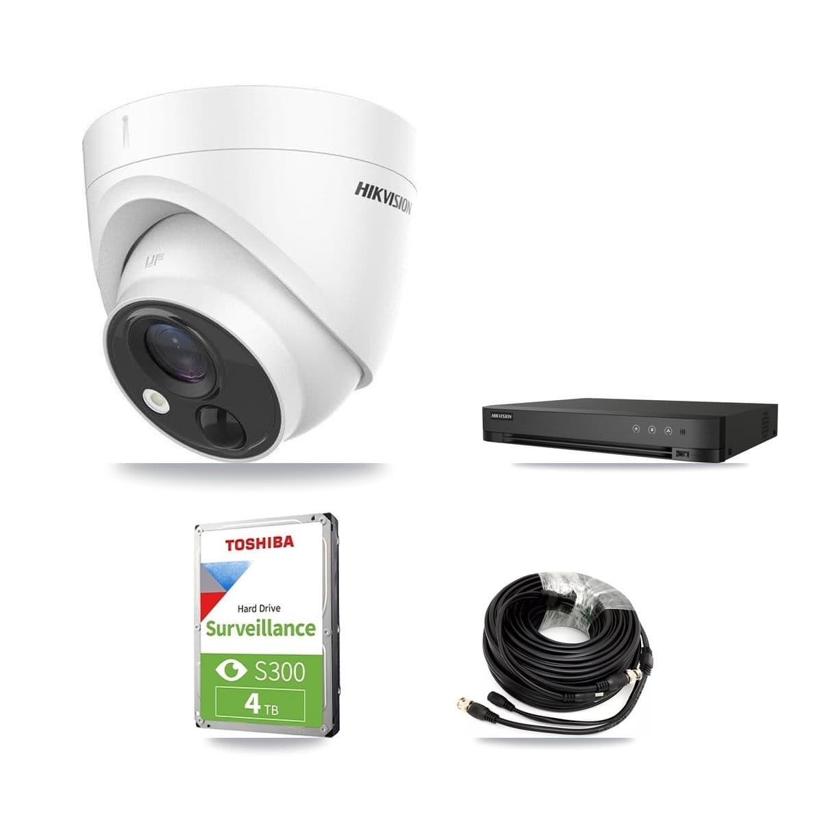 Hikvision 4-Channel 5MP CCTV Kit — 2 DS-2CE71H0T Turret Cameras + 4TB Recording (IDS-7204HQHI Recorder)
