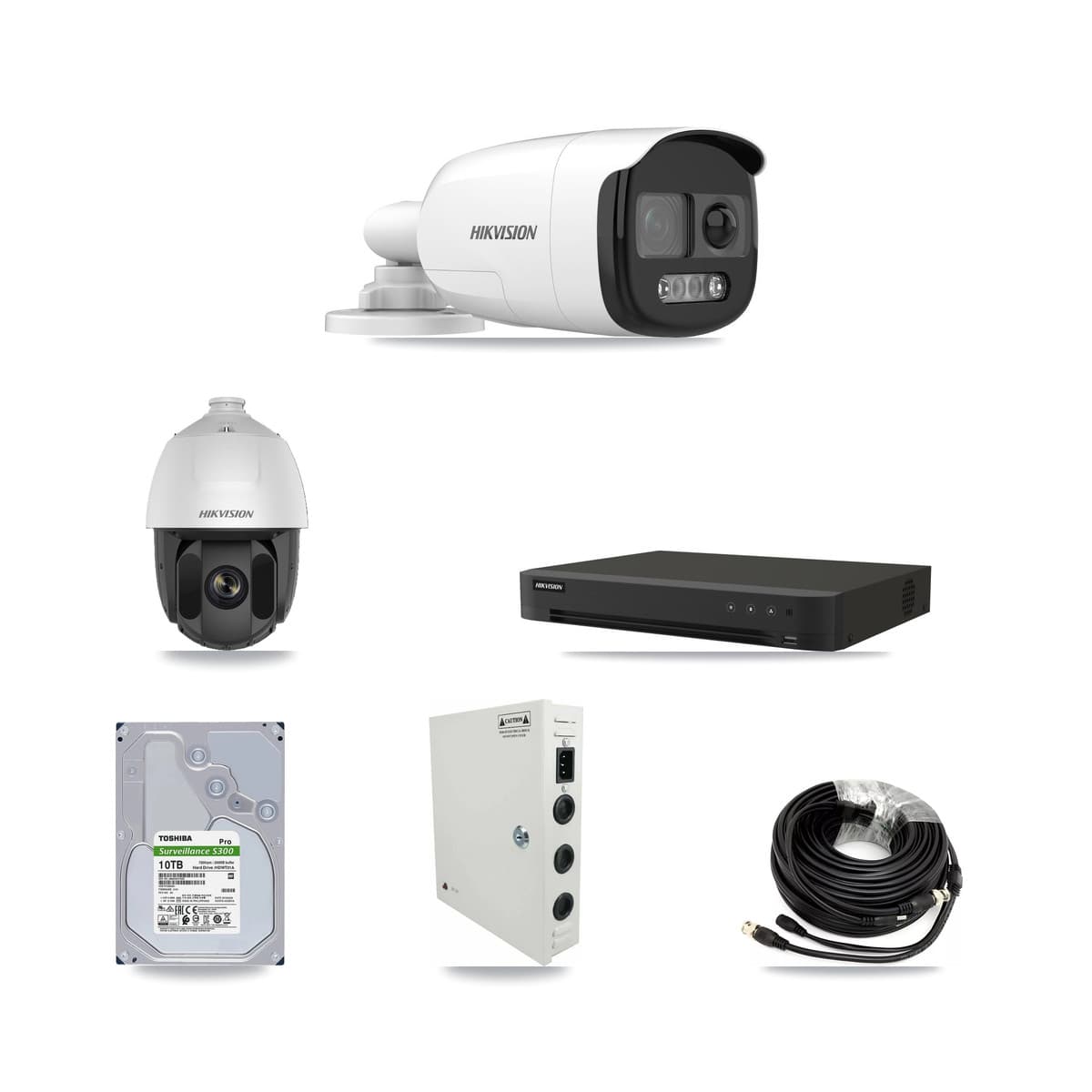 Hikvision 16-Channel 2MP – 5MP CCTV Kit — 1 DS-2AE5225TI 2MP PTZ + 7 DS-2CE12KF3T 5MP Bullet Cameras + 10TB Recording (IDS-7216HQHI Recorder) - Image 1