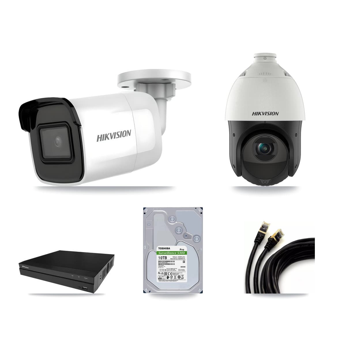 Hikvision & Prolux 8-Channel 4MP – 4K CCTV Kit — 4 4K Bullet + 1 4MP PTZ Cameras + 10TB Recording