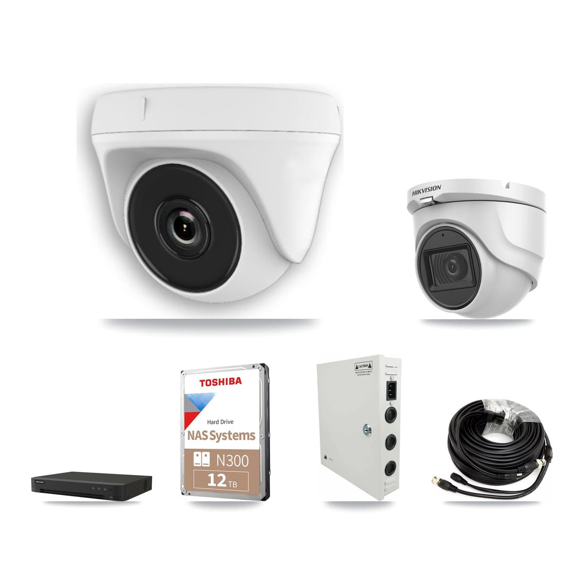 Hikvision 16-Channel 2MP – 5MP CCTV Kit — 1 DS-2CE76H0T 5MP Turret + 15 White HDT-2MP-N20W 2MP Dome Cameras + 12TB Recording