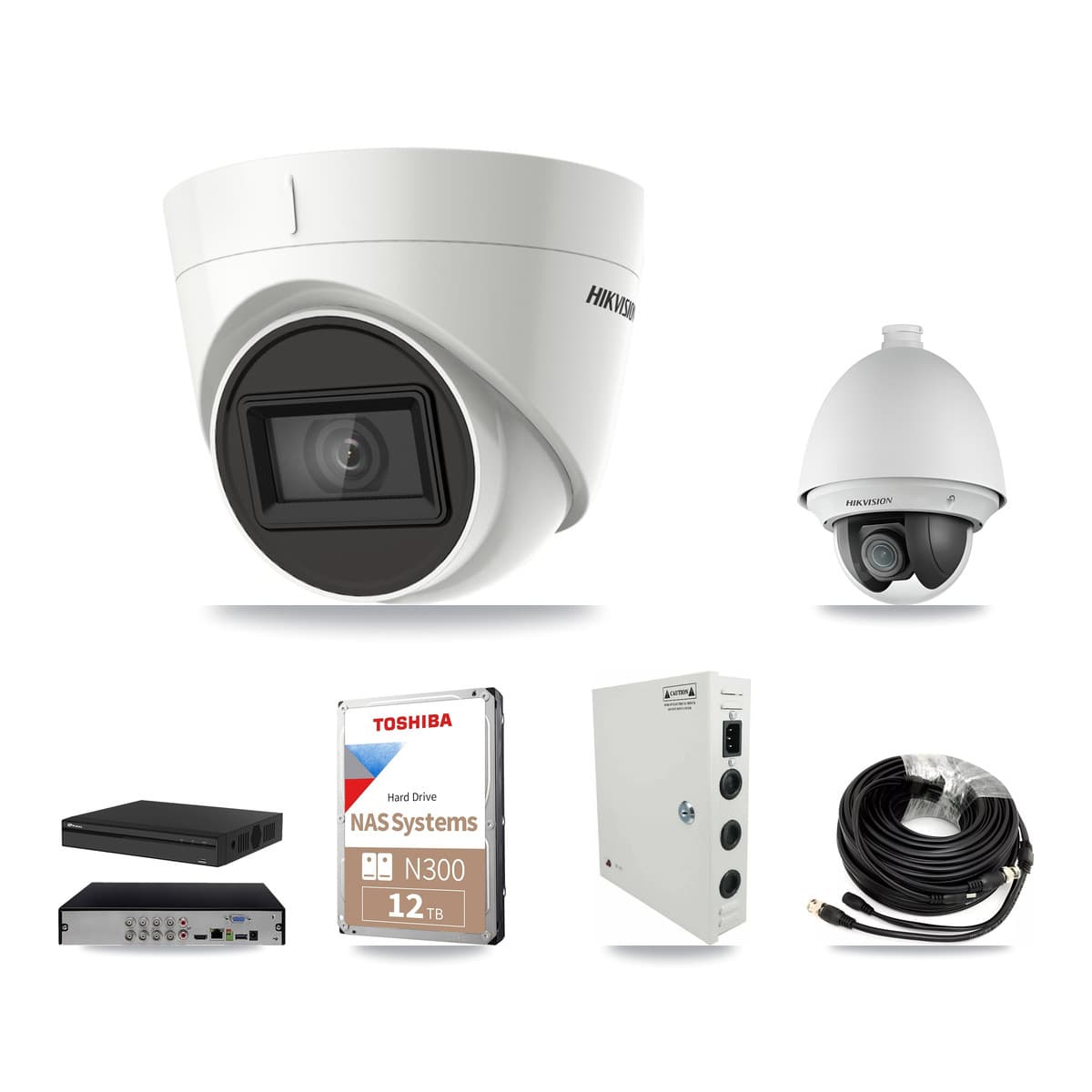 Hikvision & Prolux 8-Channel 2MP – 4K CCTV Kit — 1 DS-2AE4225T 2MP PTZ + 4 DS-2CE78U1T 4K Turret Cameras + 12TB Recording - Image 1