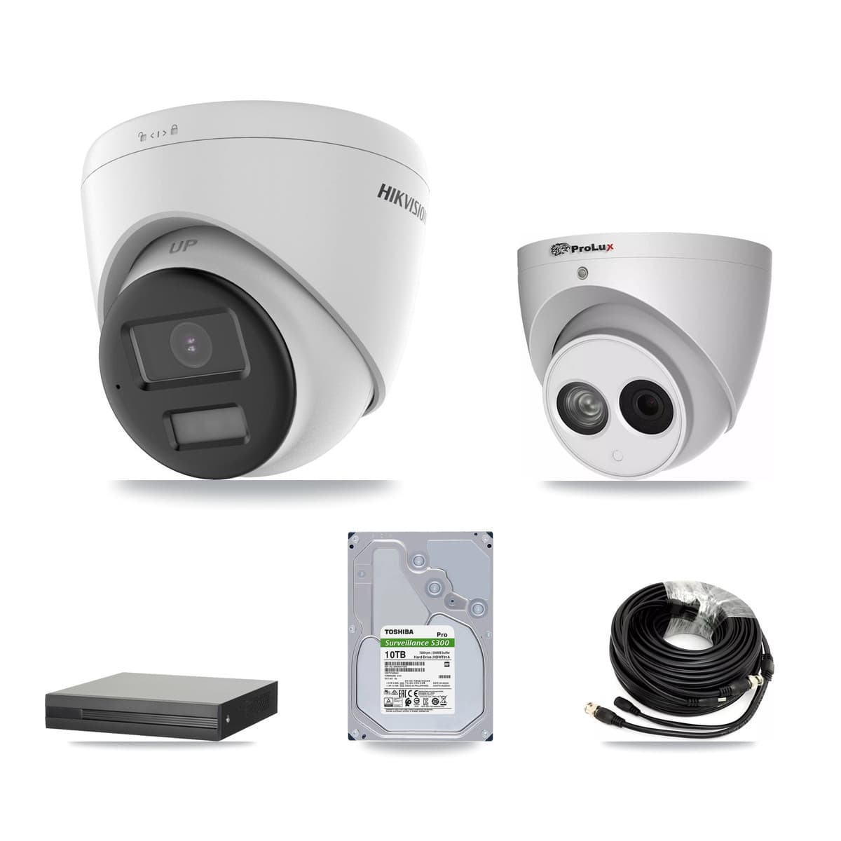 Hikvision & Prolux 8-Channel 4MP – 5MP CCTV Kit — 7 DS-2CE78K0T 5MP + 1 PXC-612C4W-A 4MP Turret Cameras + 10TB Recording (XVR-3108HS Recorder)