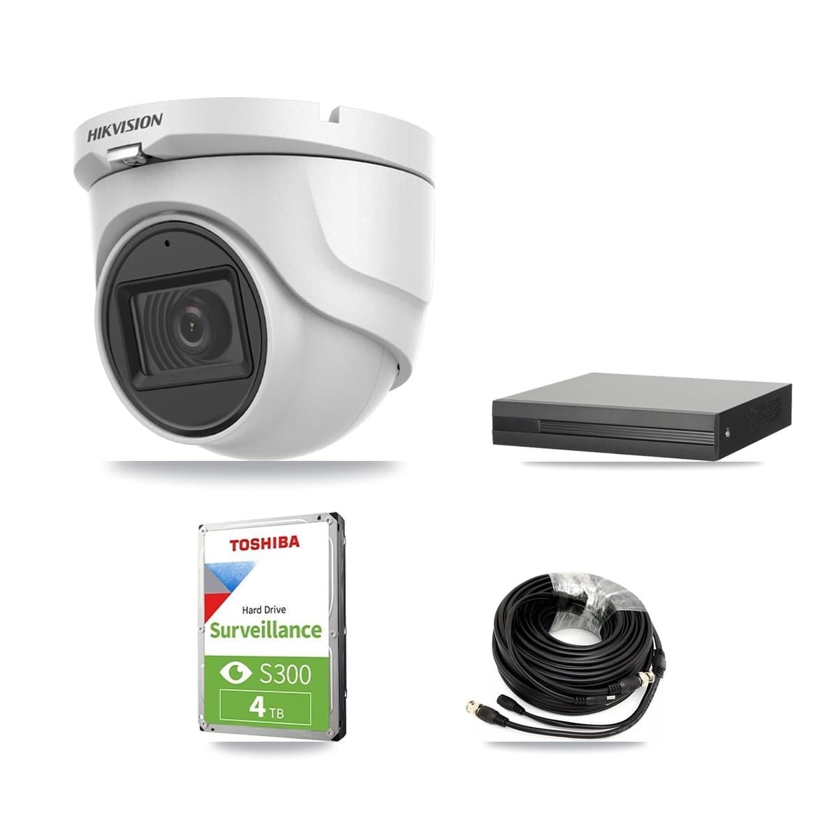 Hikvision 4-Channel 5MP CCTV Kit — 3 DS-2CE76H0T Turret Cameras + 4TB Recording (XVR-3104HS Recorder) - Image 1