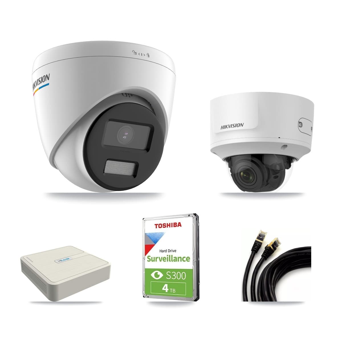 Hikvision & HiLook 8-Channel 2MP CCTV Kit — 3 Turret + 1 Dome Cameras + 4TB Recording (NVR-108H-D Recorder) - Image 1