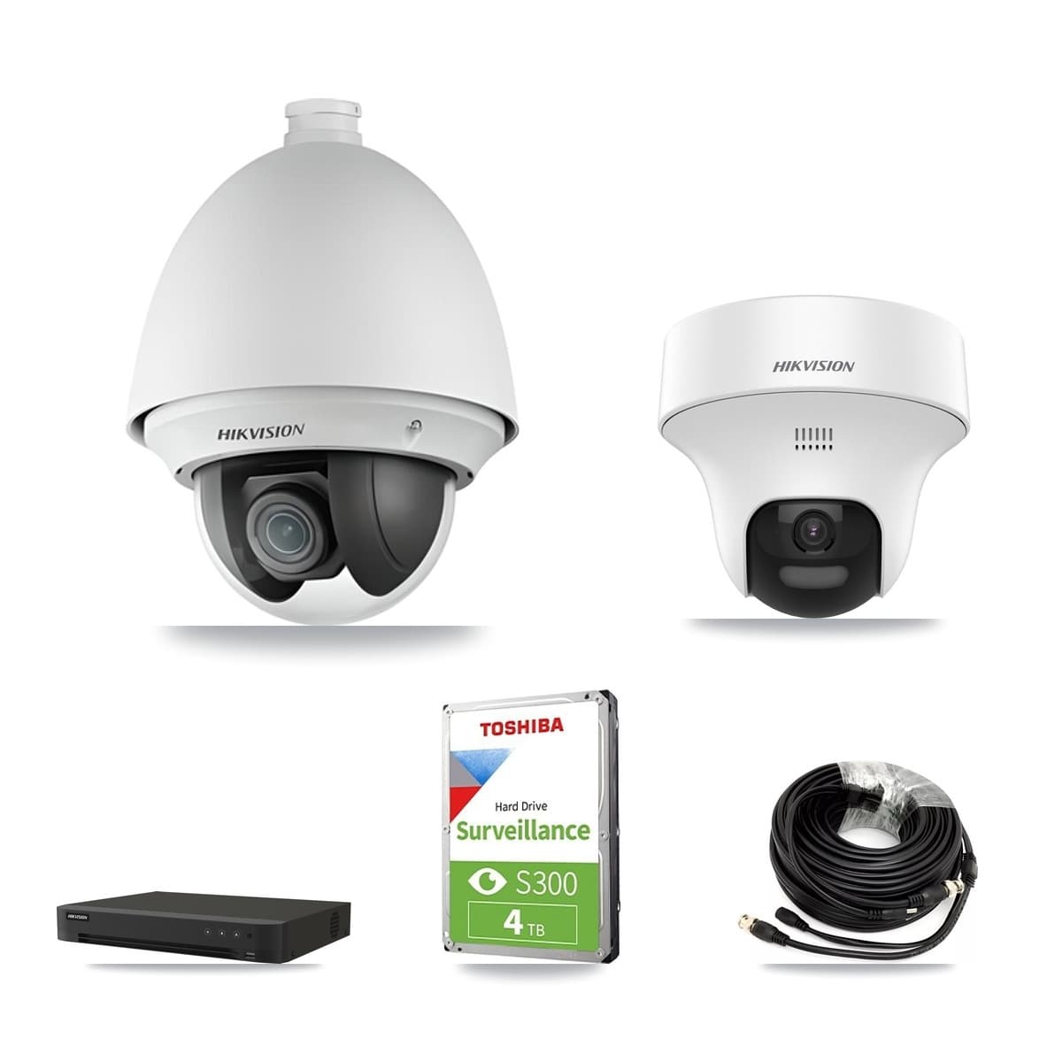 Hikvision 8-Channel 2MP – 5MP CCTV Kit — 1 DS-2AE4225T-A 2MP PTZ + 1 DS-2CE70K0T-PTLTS 5MP Turret Cameras + 4TB Recording (IDS-7208HUHI-M1/XT Recorder) - Image 1