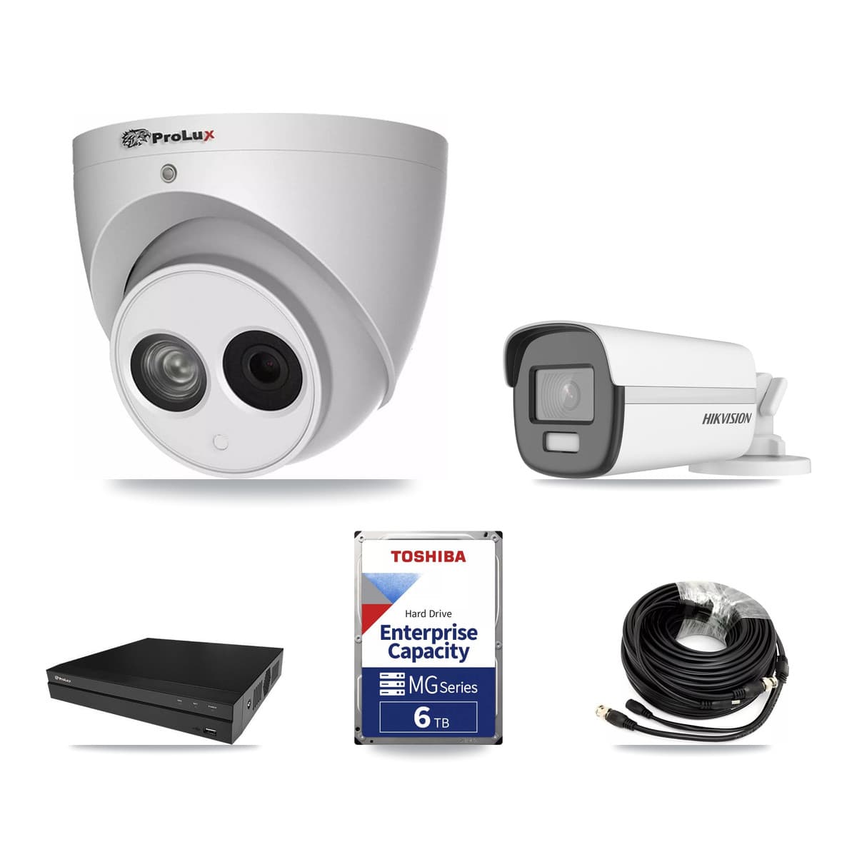 Hikvision & Prolux 8-Channel 4MP – 4K CCTV Kit — 2 4K Bullet + 5 4MP Turret Cameras + 2× 6TB Recording - Image 1