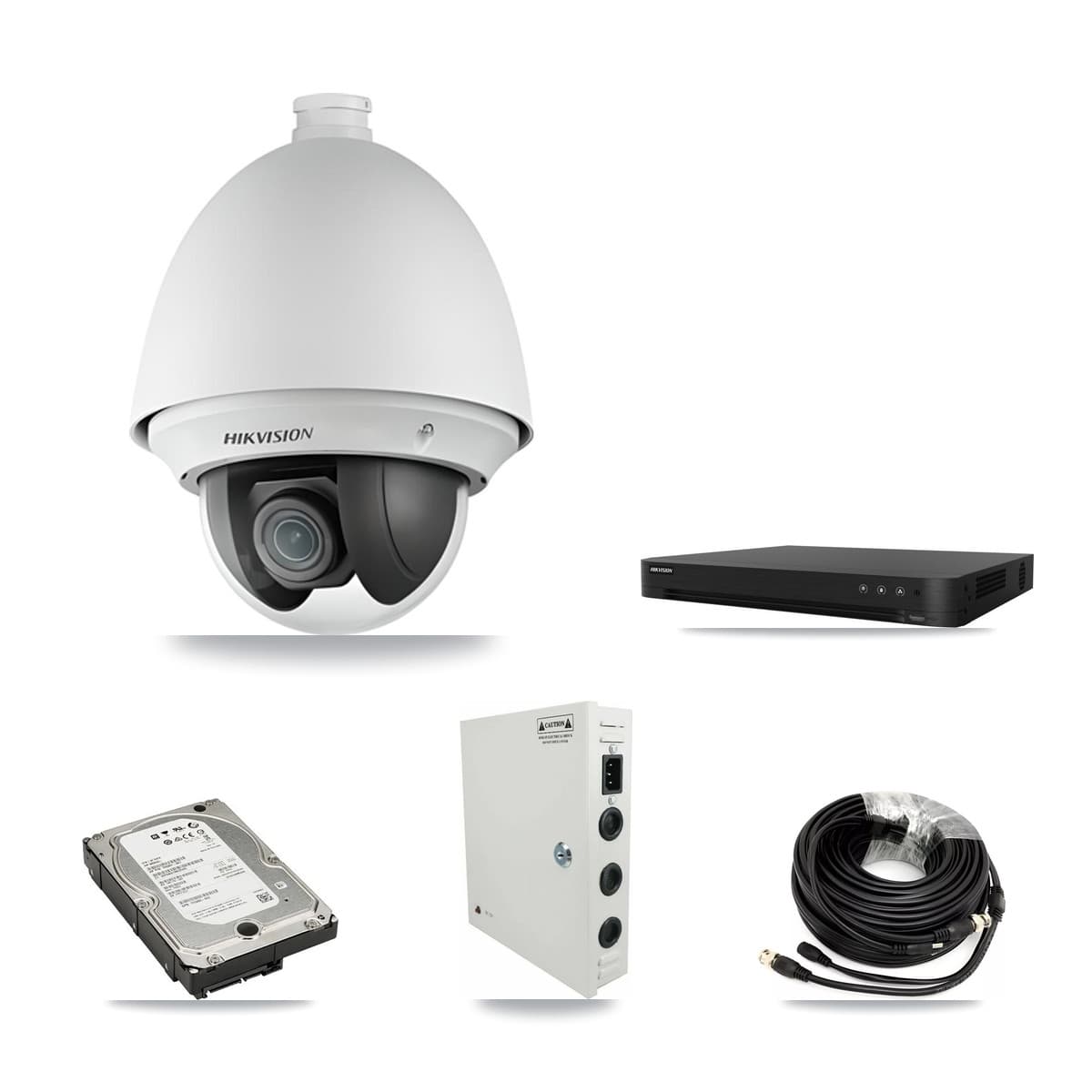 Hikvision 16-Channel 2MP CCTV Kit — 7 DS-2AE4225T PTZ Cameras + 5TB Recording (DS-7216HGHI Recorder)