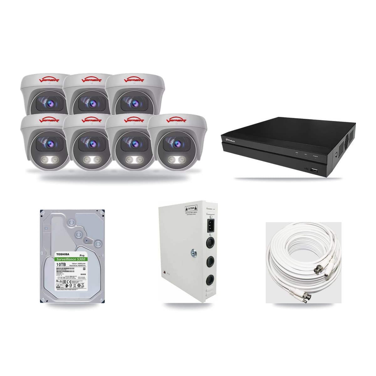 Viper & Prolux 8-Channel 5MP CCTV Kit — 7 White Cameras + 10TB Recording (PXD-5208AN Recorder) - Image 1