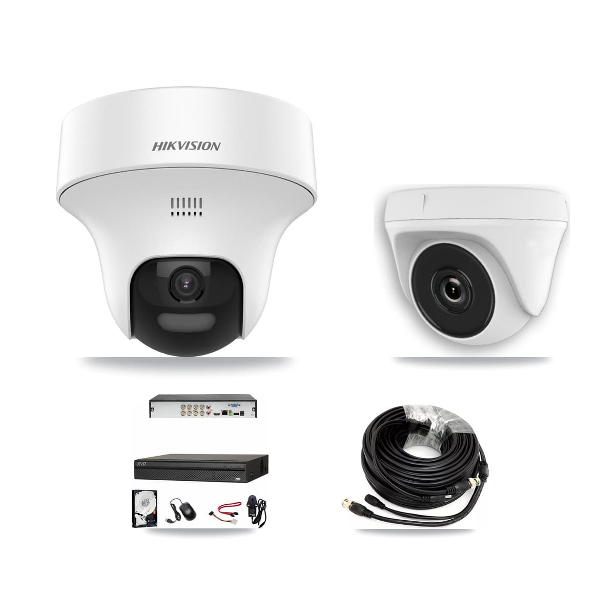 Hikvision & Dahua 8-Channel 2MP – 5MP CCTV Kit — 4 DS-2CE70K0T 5MP Turret + 4 White HDT-2MP-N20W 2MP Dome Cameras + 8TB Recording