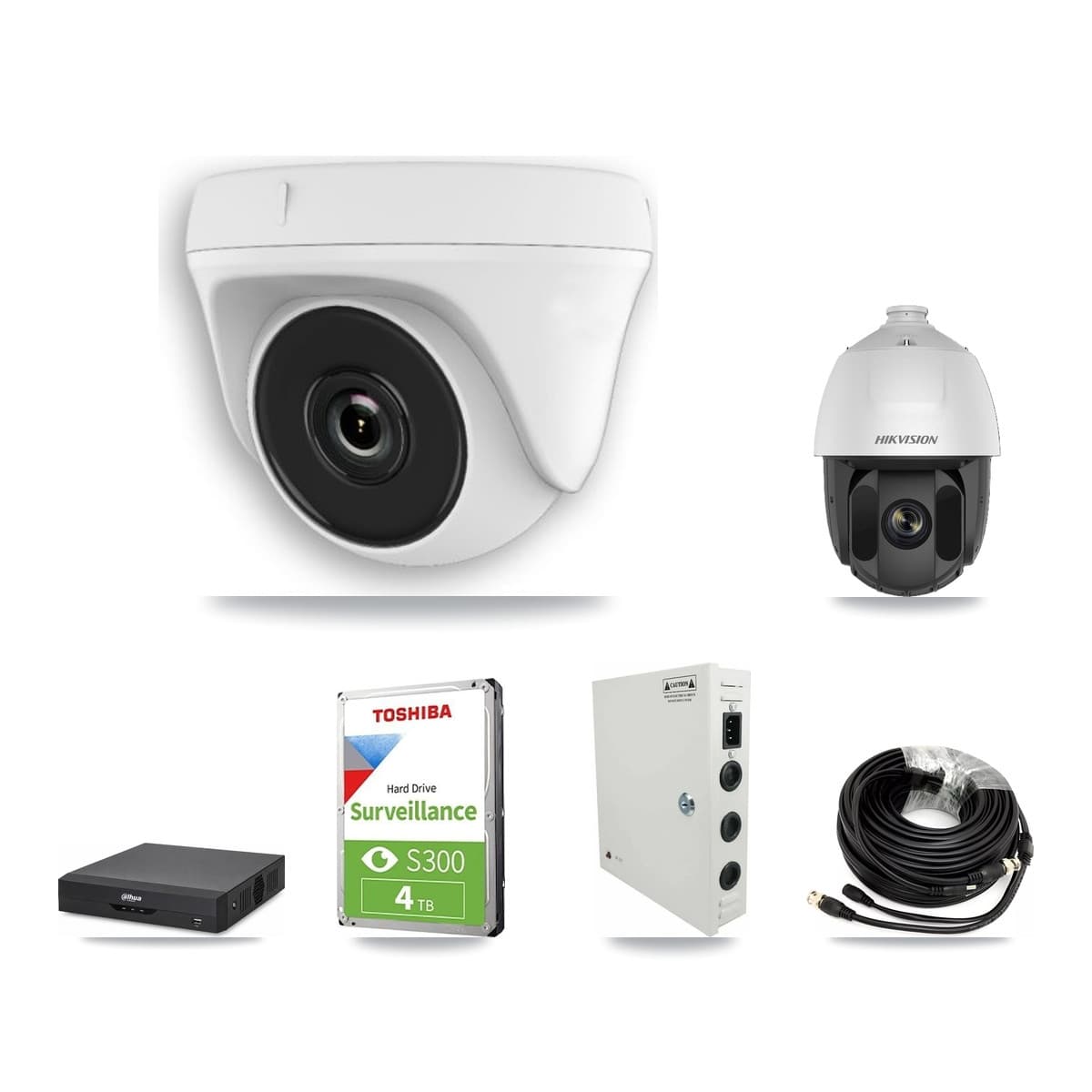 Hikvision & Dahua 4-Channel 2MP CCTV Kit — 1 PTZ + 3 Dome Cameras + 4TB Recording - Image 1