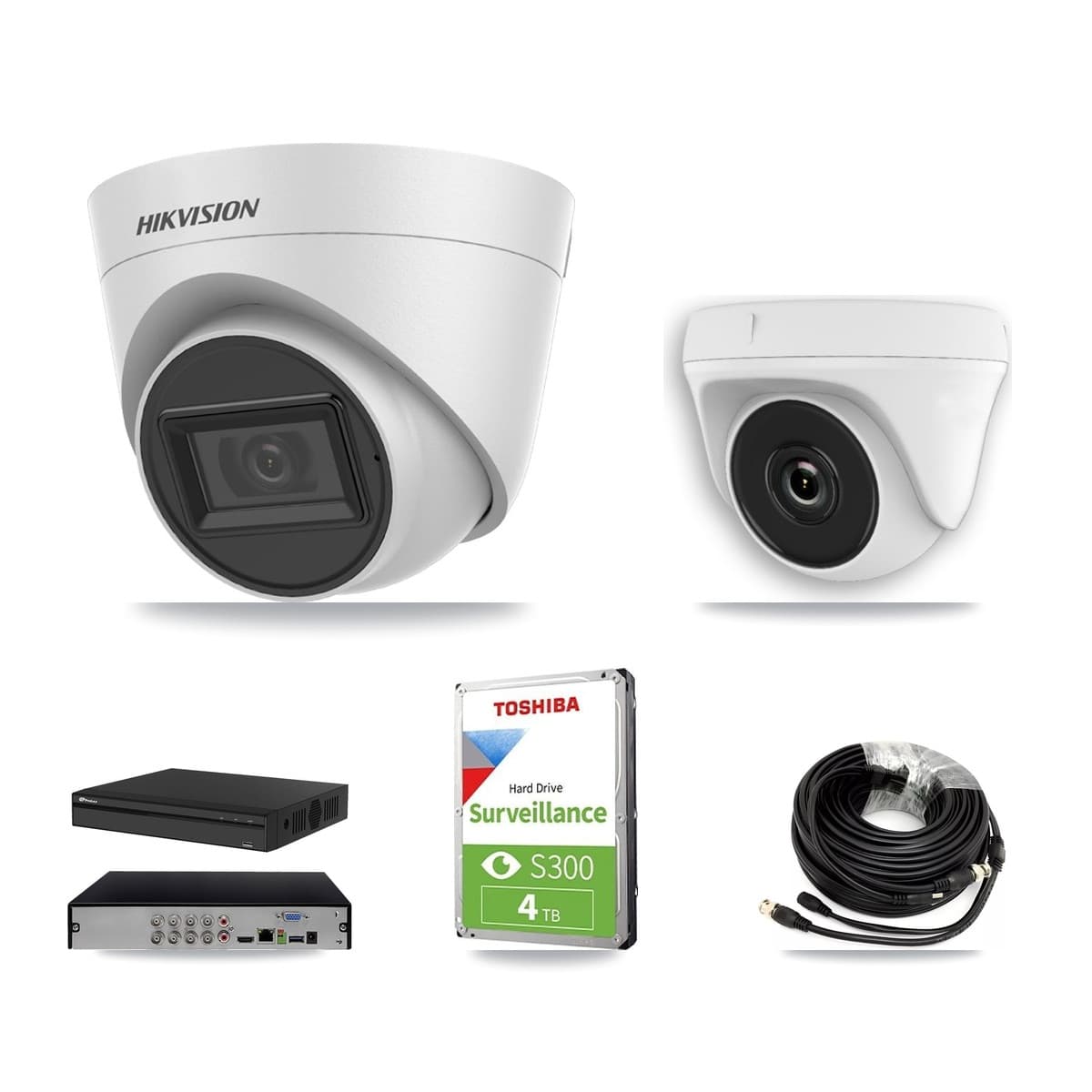 Hikvision & Prolux 8-Channel 2MP – 5MP CCTV Kit — 2 White 5MP Turret + 1 White 2MP Dome Cameras + 4TB Recording (PXD-5108HS Recorder)