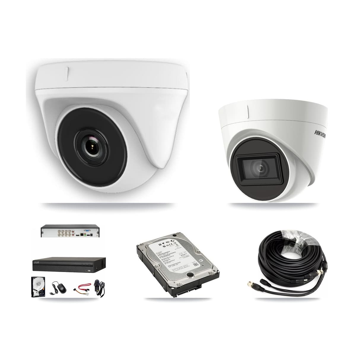 Hikvision & Dahua 8-Channel 2MP – 4K CCTV Kit — 1 DS-2CE78U1T 4K Turret + 3 White HDT-2MP-N20W 2MP Dome Cameras + 5TB Recording (XVR-3108AD Recorder) - Image 1