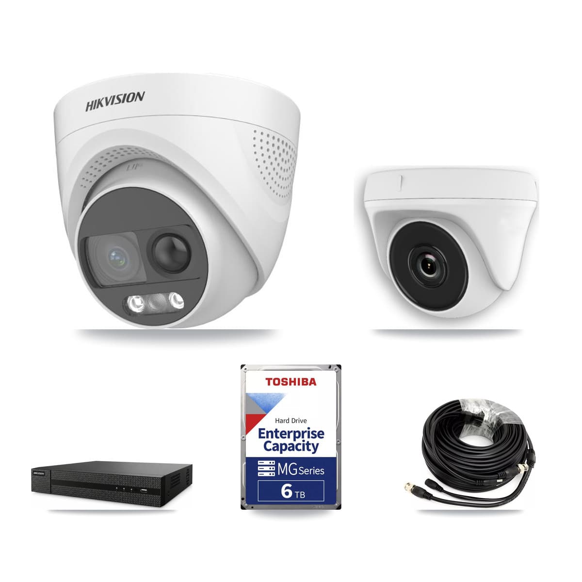 Hikvision 8-Channel 2MP – 5MP CCTV Kit — 2 DS-2CE72KF3T 5MP Turret + 1 White HDT-2MP-N20W 2MP Dome Cameras + 6TB Recording - Image 1