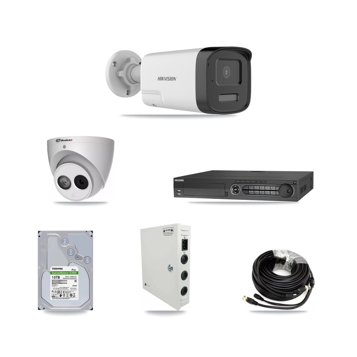 Hikvision & Prolux 32-Channel 4MP – 5MP CCTV Kit — 28 DS-2CE17K0T 5MP Bullet + 1 PXC-612C4W-A 4MP Turret Cameras + 4× 10TB Recording (DS-7332HQHI Recorder) - Image 1