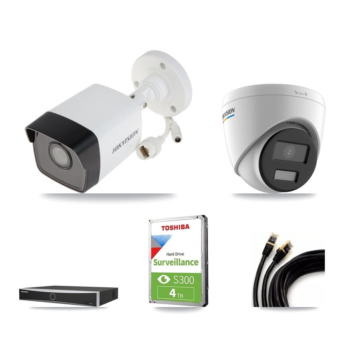 Hikvision 4-Channel 2MP – 5MP CCTV Kit — 2 5MP Bullet + 1 2MP Turret Cameras + 4TB Recording