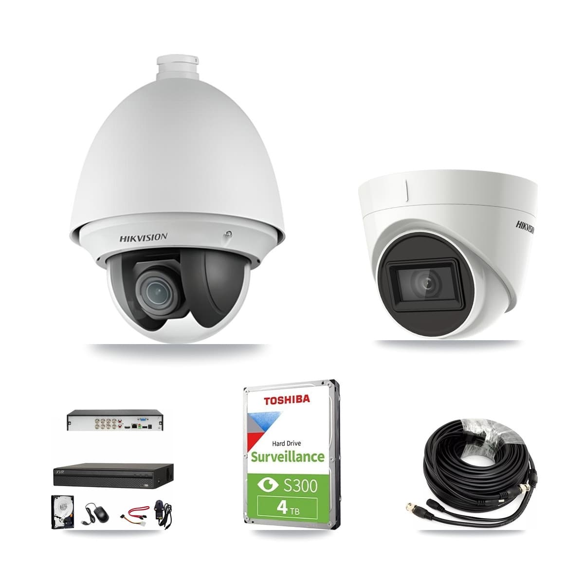 Hikvision & Dahua 8-Channel 2MP – 4K CCTV Kit — 1 DS-2AE4225T 2MP PTZ + 1 DS-2CE78U1T 4K Turret Cameras + 4TB Recording (XVR-3108AD Recorder) - Image 1