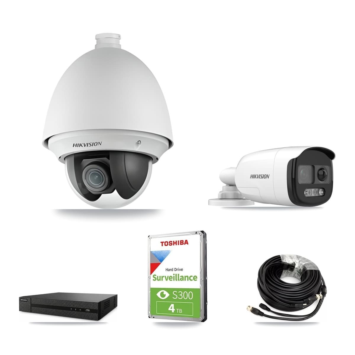 Hikvision 8-Channel 2MP – 5MP CCTV Kit — 1 DS-2AE4225T 2MP PTZ + 1 DS-2CE12KF3T 5MP Bullet Cameras + 4TB Recording (DVR-8CH Recorder) - Image 1