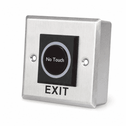 No Touch Exit Button with Backplate, Square - Hands-Free Infrared Door Release Switch with LED Indicator, Surface Mount, Brushed Stainless Steel
