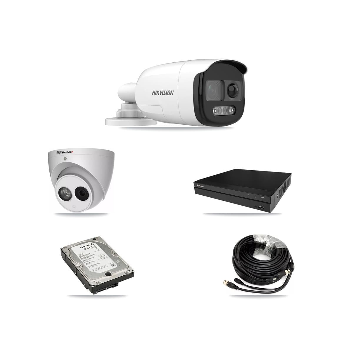 Hikvision & Prolux 8-Channel 4MP – 5MP CCTV Kit — 3 DS-2CE12KF3T 5MP Bullet + 1 PXC-612C4W-A 4MP Turret Cameras + 5TB Recording (PXD-5208AN Recorder) - Image 1