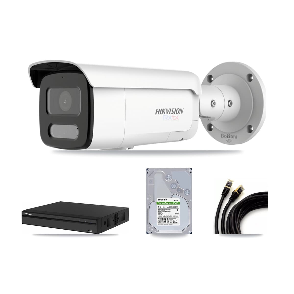 Hikvision & Prolux 4-Channel 4K CCTV Kit — 4 White Bullet Cameras + 10TB Recording