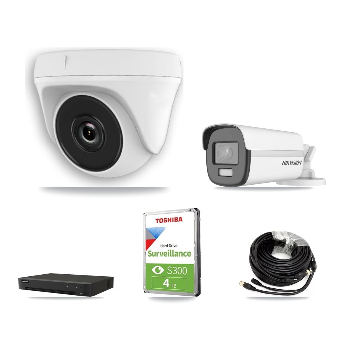 Hikvision 8-Channel 2MP – 4K CCTV Kit — 1 DS-2CE12UF3T-E 4K Bullet + 2 White HDT-2MP-N20W-2.8MM 2MP Dome Cameras + 4TB Recording (IDS-7208HUHI-M1/XT Recorder) - Image 1
