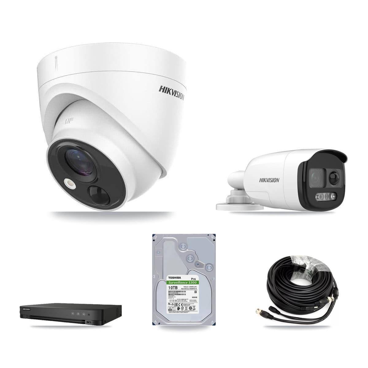 Hikvision 8-Channel 5MP CCTV Kit — 1 DS-2CE12KF3T Bullet + 7 DS-2CE71H0T Turret Cameras + 10TB Recording (IDS-7208HQHI Recorder)