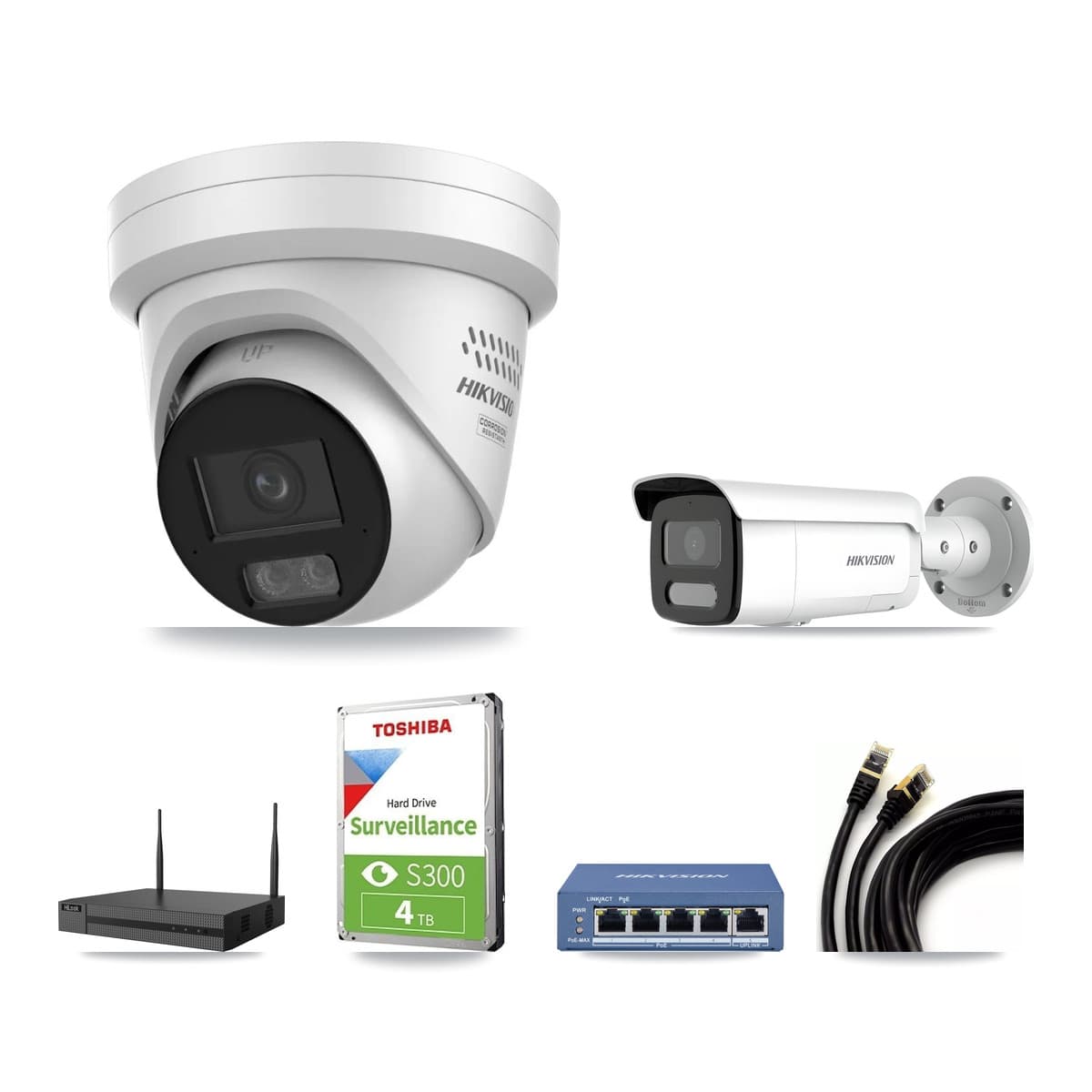 Hikvision & HiLook 4-Channel 4MP CCTV Kit — 1 DS-2CD2347G3 Turret + 1 DS-2CD2T47G2H Bullet Cameras + 4TB Recording - Image 1
