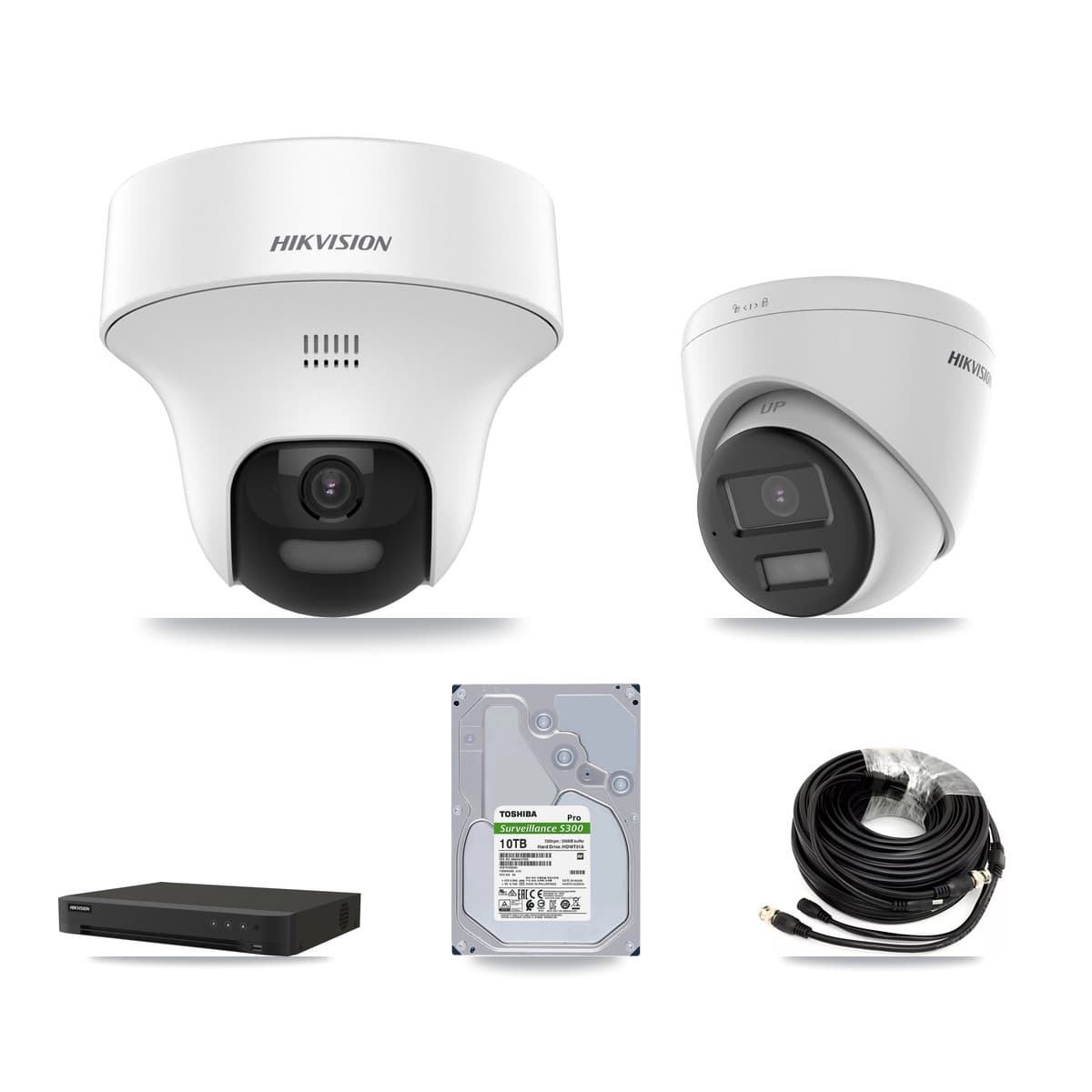 Hikvision 8-Channel 5MP CCTV Kit — 5 DS-2CE70K0T-PTLTS + 2 DS-2CE78K0T-LPTS Turret Cameras + 10TB Recording (IDS-7208HUHI-M1/XT Recorder) - Image 1