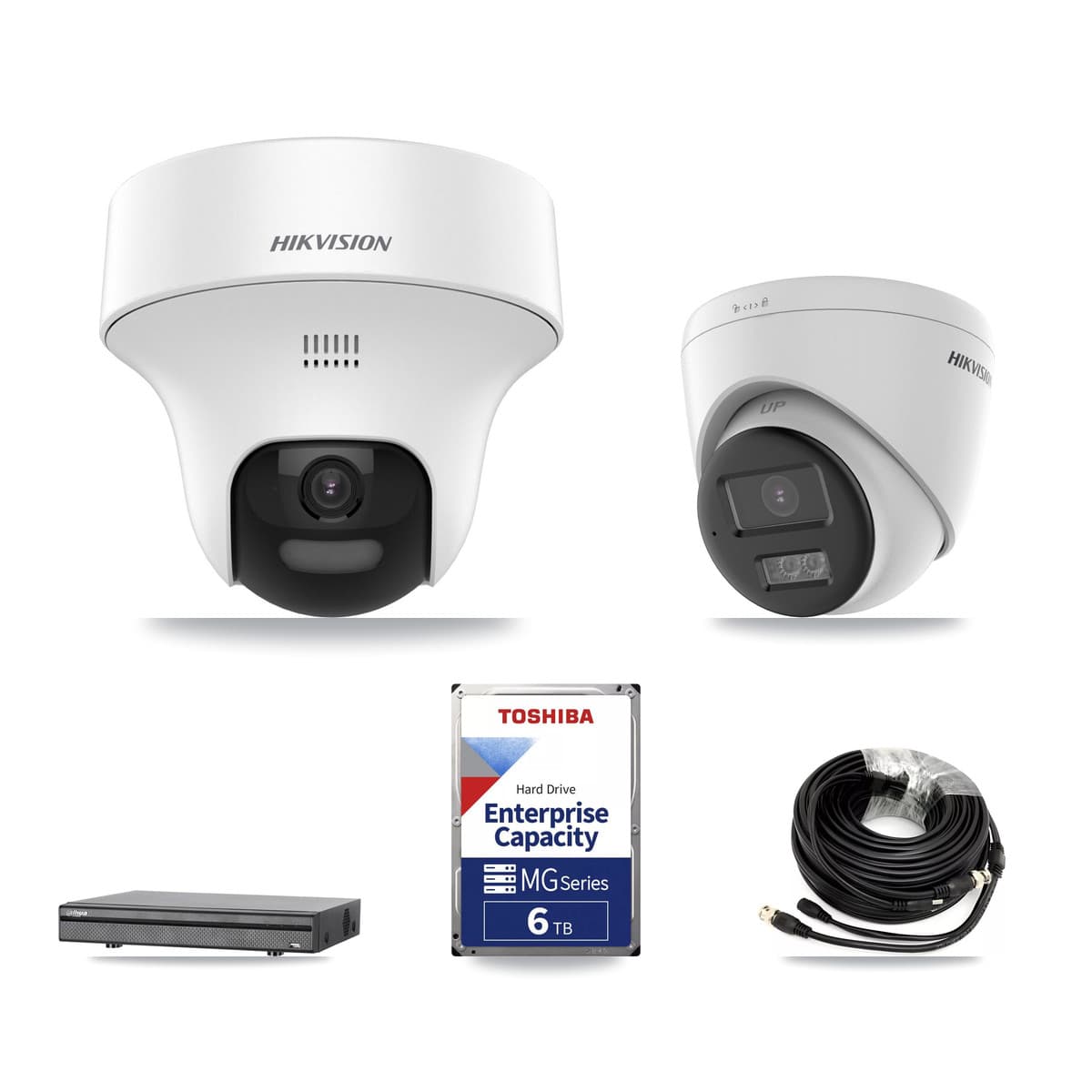 Hikvision & Dahua 8-Channel 5MP CCTV Kit — 4 DS-2CE70K0T-PTLTS + 1 DS-2CE78K0T-LTS Turret Cameras + 6TB Recording (DH-XVR5108H-4KL-X-8P Recorder) - Image 1