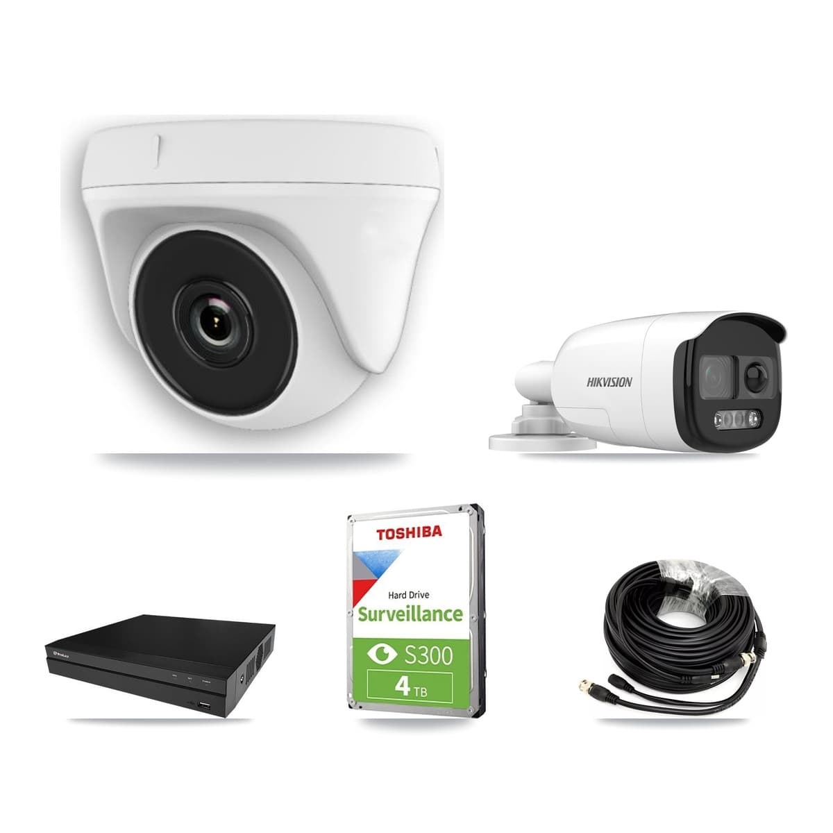 Hikvision & Prolux 8-Channel 2MP – 5MP CCTV Kit — 1 DS-2CE12KF3T 5MP Bullet + 4 White HDT-2MP-N20W 2MP Dome Cameras + 4TB Recording (PXD-5208AN Recorder) - Image 1