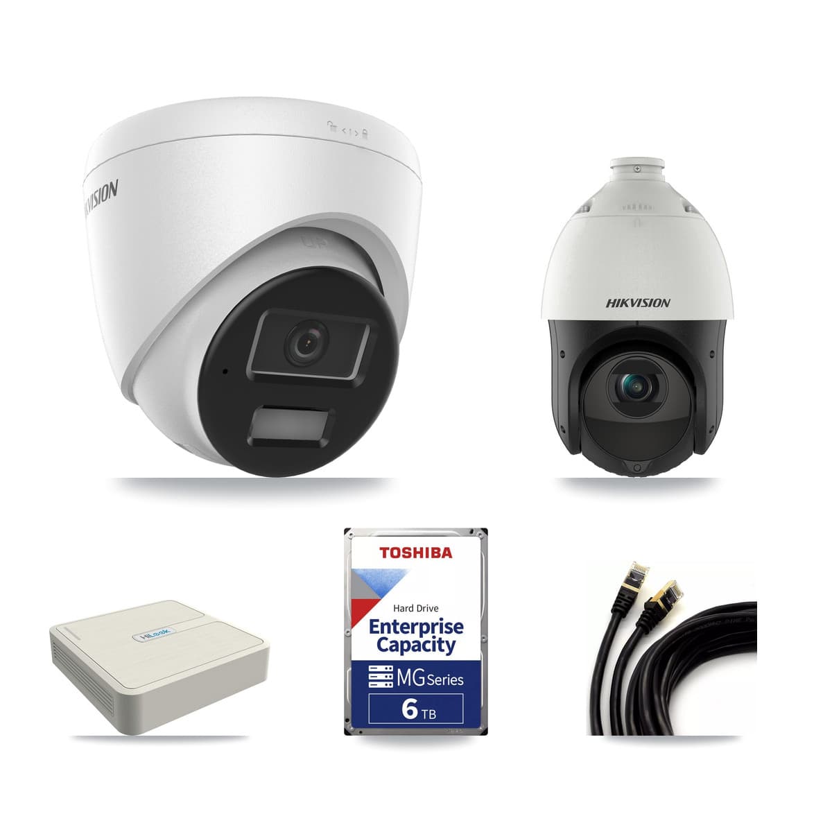 Hikvision & HiLook 8-Channel 4MP CCTV Kit — 5 Turret + 1 PTZ Cameras + 6TB Recording (NVR-108H-D Recorder) - Image 1