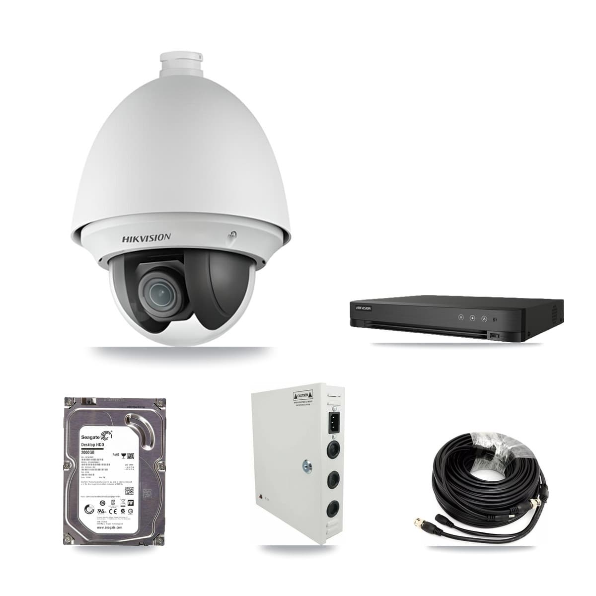 Hikvision 4-Channel 2MP CCTV Kit — 3 DS-2AE4225T PTZ Cameras + 2TB Recording (DS-7204HGHI Recorder)