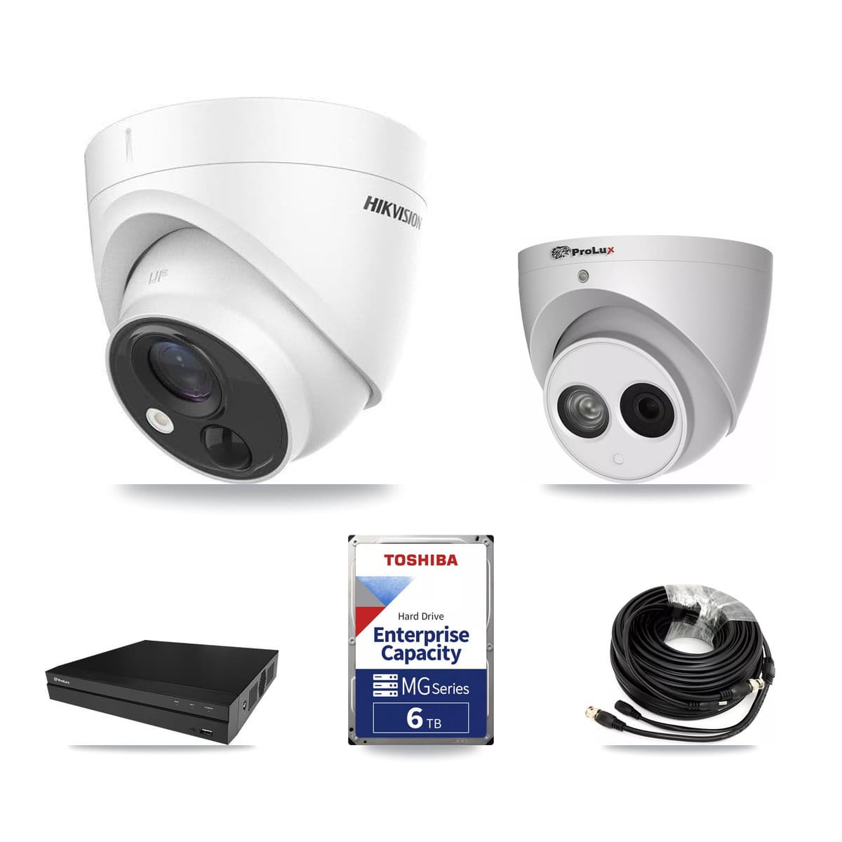 Hikvision & Prolux 8-Channel 4MP – 5MP CCTV Kit — 4 DS-2CE71H0T 5MP + 1 PXC-612C4W-A 4MP Turret Cameras + 6TB Recording (PXD-5208AN Recorder) - Image 1