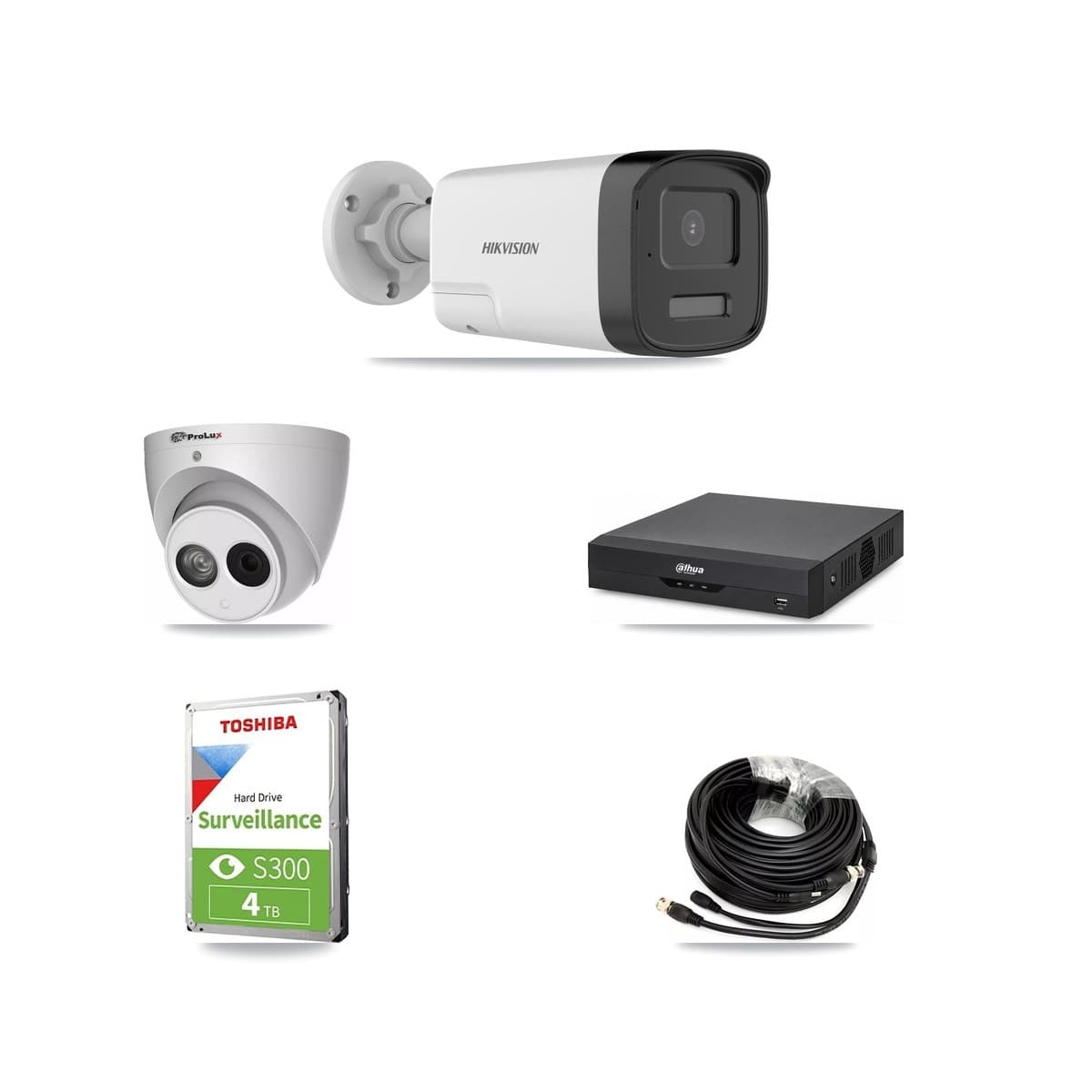 4-Channel 4MP – 5MP CCTV Kit — 1 DS-2CE17K0T 5MP Bullet + 1 PXC-612C4W-A 4MP Turret Cameras + 4TB Recording (DH-XVR5104HS Recorder) - Image 1