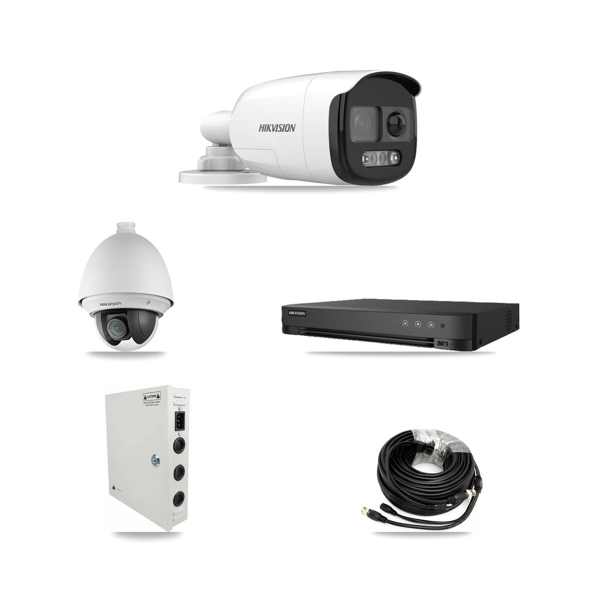 Hikvision 8-Channel 2MP – 5MP CCTV Kit — 1 DS-2AE4225T 2MP PTZ + 5 DS-2CE12KF3T 5MP Bullet Cameras + 8TB Recording (IDS-7208HQHI Recorder)