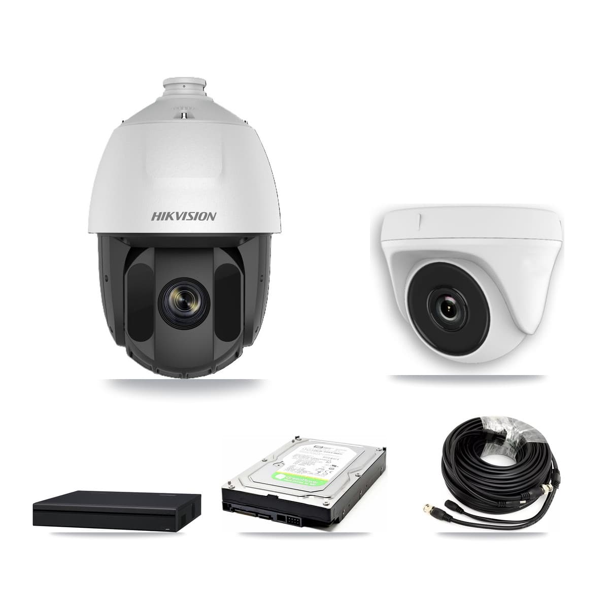 Hikvision 8-Channel 2MP CCTV Kit — 1 DS-2AE5225TI PTZ + 1 White HDT-2MP-N20W Dome Cameras + 1TB Recording (XVR-3108AD Recorder) - Image 1