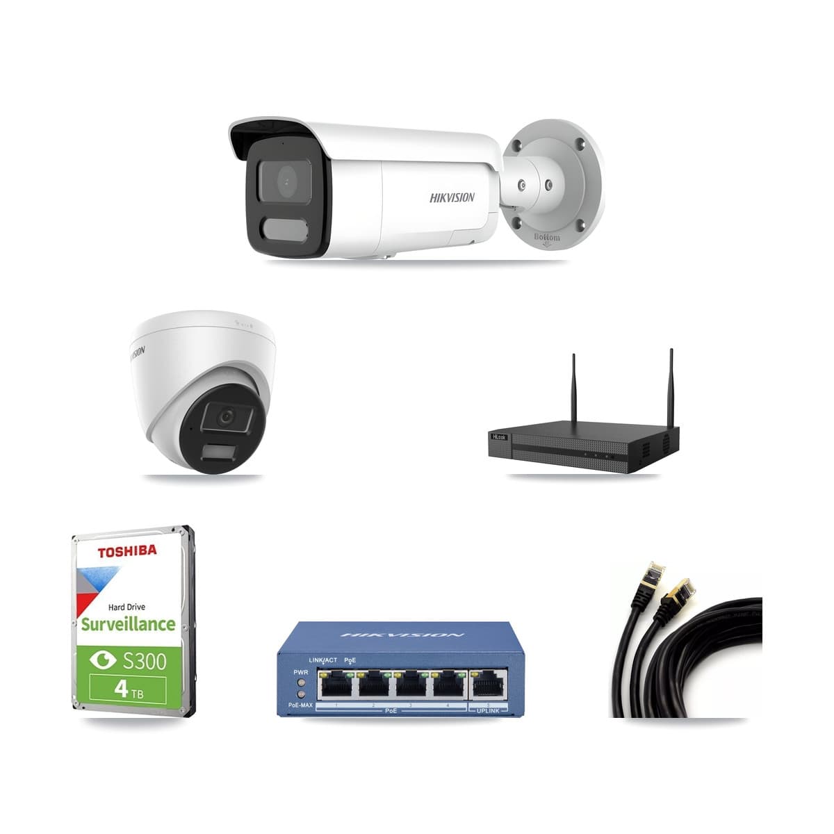 Hikvision & HiLook 4-Channel 4MP CCTV Kit — 1 Turret + 2 Bullet Cameras + 4TB Recording - Image 1