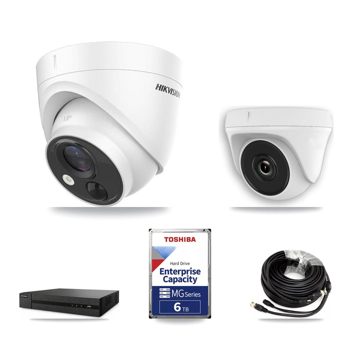 Hikvision 8-Channel 2MP – 5MP CCTV Kit — 2 DS-2CE71H0T 5MP Turret + 1 White HDT-2MP-N20W 2MP Dome Cameras + 6TB Recording - Image 1