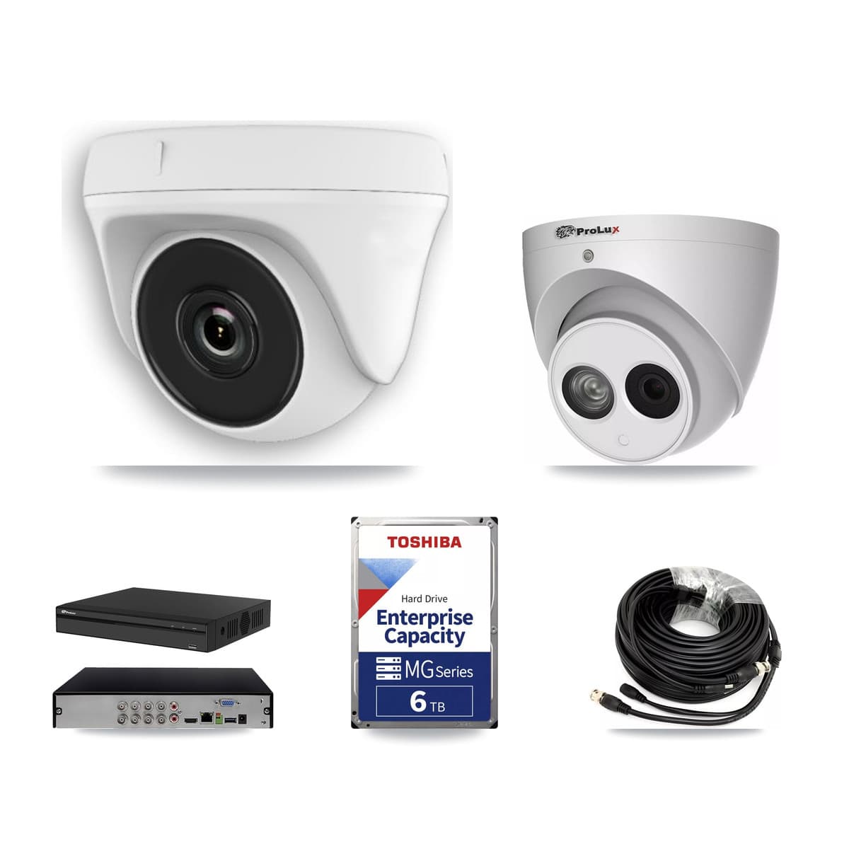Prolux 8-Channel 2MP – 4MP CCTV Kit — 7 White 2MP Dome + 1 4MP Turret Cameras + 6TB Recording (PXD-5108HS Recorder) - Image 1