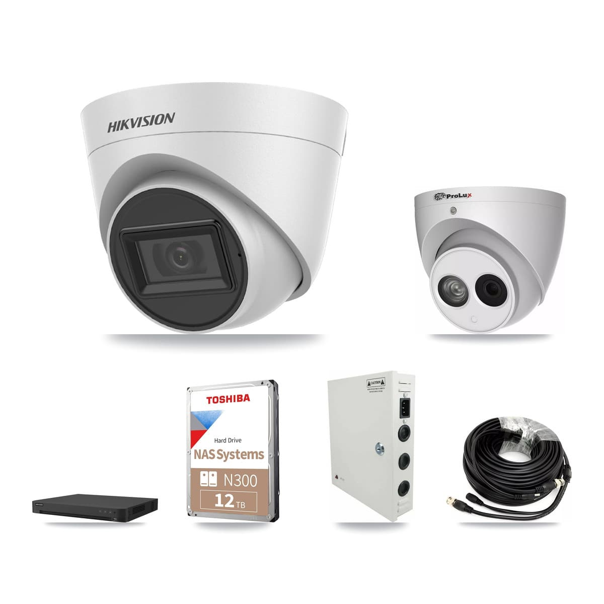 Hikvision & Prolux 32-Channel 4MP – 5MP CCTV Kit — 23 White 5MP + 1 4MP Turret Cameras + 2× 12TB Recording