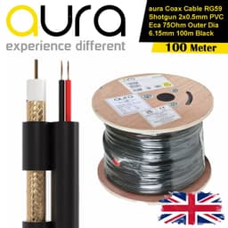 Aura RG59 Shotgun CCTV Cable Reel 100m Coaxial + Power Black