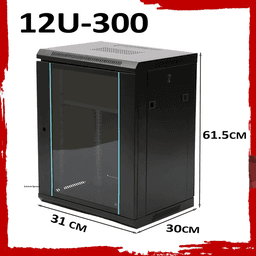 12U Black Server Rack Data Network Cabinet - Wall/Floor Mounted, Lockable
