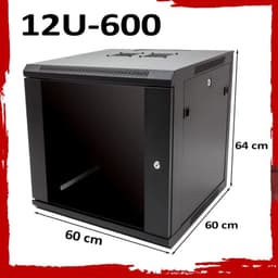 19" 12U Black Data Network Cabinet - Wall-Mount Server & Switch Rack (600mm Depth)