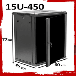 15U 19" Black Data Network Cabinet - Wall-Mount Server Rack (450mm Depth)