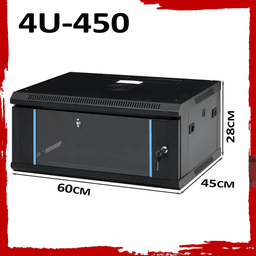 4U 19" Black Data Network Cabinet - Wall-Mount Server & Switch Rack (450mm Depth)