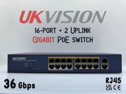 UKVISION 16-Port Gigabit PoE Switch with 2 Uplink RJ45 Ports