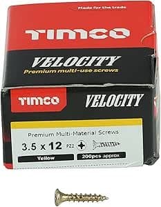 TIMCO Velocity Wood Screws 3.5x12mm Countersunk Pozi Yellow Zinc