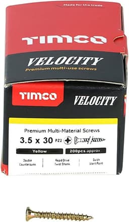 TIMCO Velocity Wood Screws 3.5x30mm Countersunk Pozi Yellow Zinc