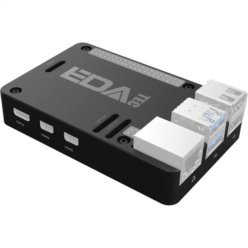 Edatec Raspberry Pi 5 Black CNC Aluminum Passive Cooling Heatsink Case
